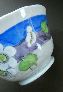 1920s Mak Merry Hand-Painted Open Bowl. Blue Background with Prunus Flowers