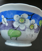 Load image into Gallery viewer, 1920s Mak Merry Hand-Painted Open Bowl. Blue Background with Prunus Flowers
