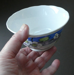 1920s Mak Merry Hand-Painted Open Bowl. Blue Background with Prunus Flowers