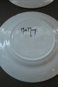 Set of Six Scottish Art Pottery Mak Merry Dessert Plate Prunus Design