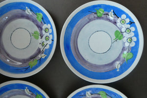 Set of Six Scottish Art Pottery Mak Merry Dessert Plate Prunus Design