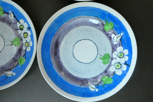 Set of Six Scottish Art Pottery Mak Merry Dessert Plate Prunus Design