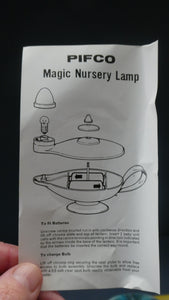 Vintage 1940s Plastic PIFCO Magic Nursery Lamp / Aladdin Lamp.  Boxed with Instructions