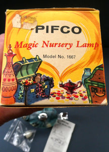 Vintage 1940s Plastic PIFCO Magic Nursery Lamp / Aladdin Lamp.  Boxed with Instructions