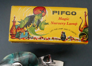 Vintage 1940s Plastic PIFCO Magic Nursery Lamp / Aladdin Lamp.  Boxed with Instructions