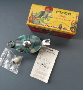 Vintage 1940s Plastic PIFCO Magic Nursery Lamp / Aladdin Lamp.  Boxed with Instructions