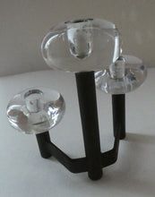 Load image into Gallery viewer, Vintage Single 1970s Candlestick with Metal Body Section and Three Oval Crystal Holders
