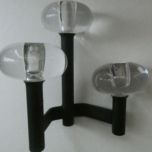 Vintage Single 1970s Candlestick with Metal Body Section and Three Oval Crystal Holders