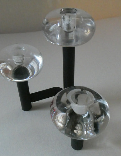 Vintage Single 1970s Candlestick with Metal Body Section and Three Oval Crystal Holders