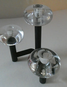 Vintage Single 1970s Candlestick with Metal Body Section and Three Oval Crystal Holders