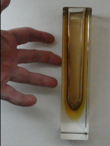 Vintage 1950s Tall Italian SOMMERSO Block Vase. Tall Square Shape with Yellow, Brown & Clear Glass. 7 inches