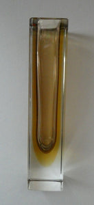 Vintage 1950s Tall Italian SOMMERSO Block Vase. Tall Square Shape with Yellow, Brown & Clear Glass. 7 inches