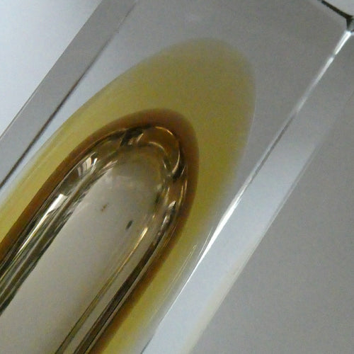 Vintage 1950s Tall Italian SOMMERSO Block Vase. Tall Square Shape with Yellow, Brown & Clear Glass. 7 inches