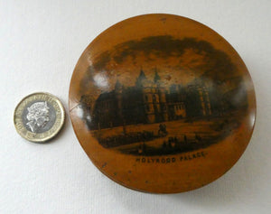 Antique SCOTTISH 19th Century MAUCHLINE Ware Trinket Box (c 1880), with an image of Holyrood Palace