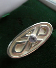Load image into Gallery viewer, Cute Little Modern Celtic Inspired Sterling Silver Cap or Lapel Brooch with Central Lilac Stone BOXED
