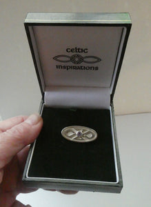 Cute Little Modern Celtic Inspired Sterling Silver Cap or Lapel Brooch with Central Lilac Stone BOXED