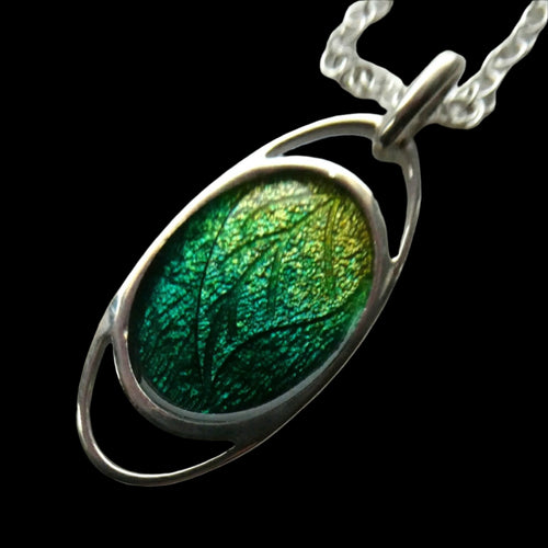 SCOTTISH SILVER. Pre-Loved Silver and Green Enamel ORTAK ELEMENTS Pendant. BOXED