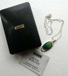 SCOTTISH SILVER. Pre-Loved Silver and Green Enamel ORTAK ELEMENTS Pendant. BOXED