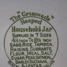 Load image into Gallery viewer, LARGE Early 20th Century Antique Grimwades White Hooped Household Jar or Canister. MEAL (in green letters)
