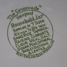 Load image into Gallery viewer, LARGE Early 20th Century Antique Grimwades White Hooped Household Jar or Canister. MEAL (in green letters)
