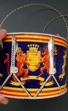 Load image into Gallery viewer, Vintage 1950s Child&#39;s Tin Drum with Royal Crest Design by Chad Valley
