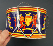Load image into Gallery viewer, Vintage 1950s Child&#39;s Tin Drum with Royal Crest Design by Chad Valley
