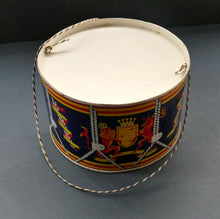 Load image into Gallery viewer, Vintage 1950s Child&#39;s Tin Drum with Royal Crest Design by Chad Valley
