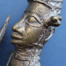 Load image into Gallery viewer, AFRICAN Benin Bronze, NIGERIA. Figurine / Sculpture of a Warrior Holding a Spear. 11 3/4 inches
