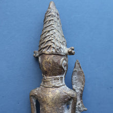 Load image into Gallery viewer, AFRICAN Benin Bronze, NIGERIA. Figurine / Sculpture of a Warrior Holding a Spear. 11 3/4 inches

