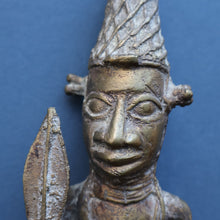 Load image into Gallery viewer, AFRICAN Benin Bronze, NIGERIA. Figurine / Sculpture of a Warrior Holding a Spear. 11 3/4 inches
