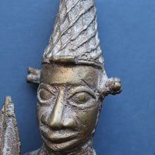 Load image into Gallery viewer, AFRICAN Benin Bronze, NIGERIA. Figurine / Sculpture of a Warrior Holding a Spear. 11 3/4 inches
