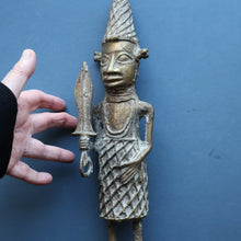 Load image into Gallery viewer, AFRICAN Benin Bronze, NIGERIA. Figurine / Sculpture of a Warrior Holding a Spear. 11 3/4 inches
