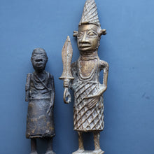 Load image into Gallery viewer, AFRICAN Benin Bronze, NIGERIA. Figurine / Sculpture of a Warrior Holding a Spear. 11 3/4 inches
