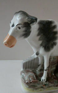 Genuine ANTIQUE STAFFORDSHIRE Figurine. Woman / Milkmaid with Large Cow; 1880s