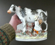 Load image into Gallery viewer, Genuine ANTIQUE STAFFORDSHIRE Figurine. Woman / Milkmaid with Large Cow; 1880s
