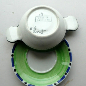 Rarer Bough Pottery ART DECO Ceramic Quaichs and Matching Underplates. Painted by Elizabeth Amour 1920s