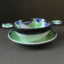 Load image into Gallery viewer, Rarer Bough Pottery ART DECO Ceramic Quaichs and Matching Underplates. Painted by Elizabeth Amour 1920s
