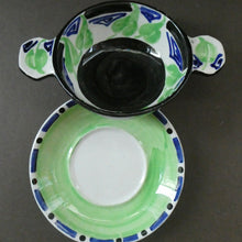 Load image into Gallery viewer, Rarer Bough Pottery ART DECO Ceramic Quaichs and Matching Underplates. Painted by Elizabeth Amour 1920s
