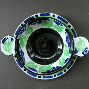 Rarer Bough Pottery ART DECO Ceramic Quaichs and Matching Underplates. Painted by Elizabeth Amour 1920s