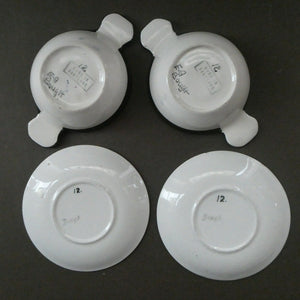 Rarer Bough Pottery ART DECO Ceramic Quaichs and Matching Underplates. Painted by Elizabeth Amour 1920s