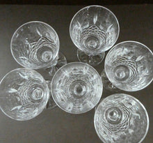 Load image into Gallery viewer, SET OF SIX. Vintage Waterford Crystal KENMARE (Cut) Stemmed CLARET Glasses. 6 inches
