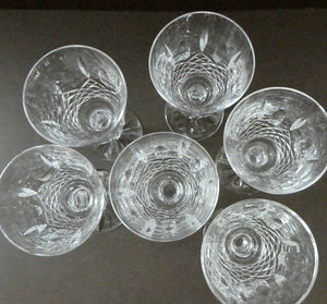 SET OF SIX. Vintage Waterford Crystal KENMARE (Cut) Stemmed CLARET Glasses. 6 inches