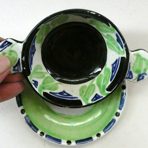 Rarer Bough Pottery ART DECO Ceramic Quaich and Matching Underplate. Painted by Elizabeth Amour 1920s