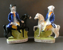 Load image into Gallery viewer, Smaller Pair. 19th Century Antique Staffordshire HIGHWAYMEN Figurines of Dick Turpin and Tom King
