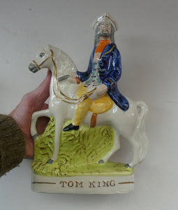 Smaller Pair. 19th Century Antique Staffordshire HIGHWAYMEN Figurines of Dick Turpin and Tom King