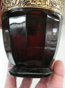 Vintage 1930s August Walther & Sohne Amethyst Faceted Glass Vase with Gilt Band. The Grape Washers