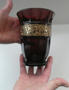 Vintage 1930s August Walther & Sohne Amethyst Faceted Glass Vase with Gilt Band. The Grape Washers