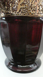 Vintage 1930s August Walther & Sohne Amethyst Faceted Glass Vase with Gilt Band. The Grape Washers