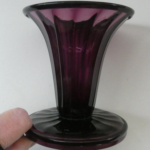 Stylish 1909 James POWELL for Whitefriars Glass Fluted Amethyst Vase. Trumpet Shaped.  5 inches