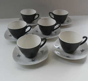 Vintage 1950s TERRANCE CONRAN Nature Study Set of Espresso Cups and Saucers